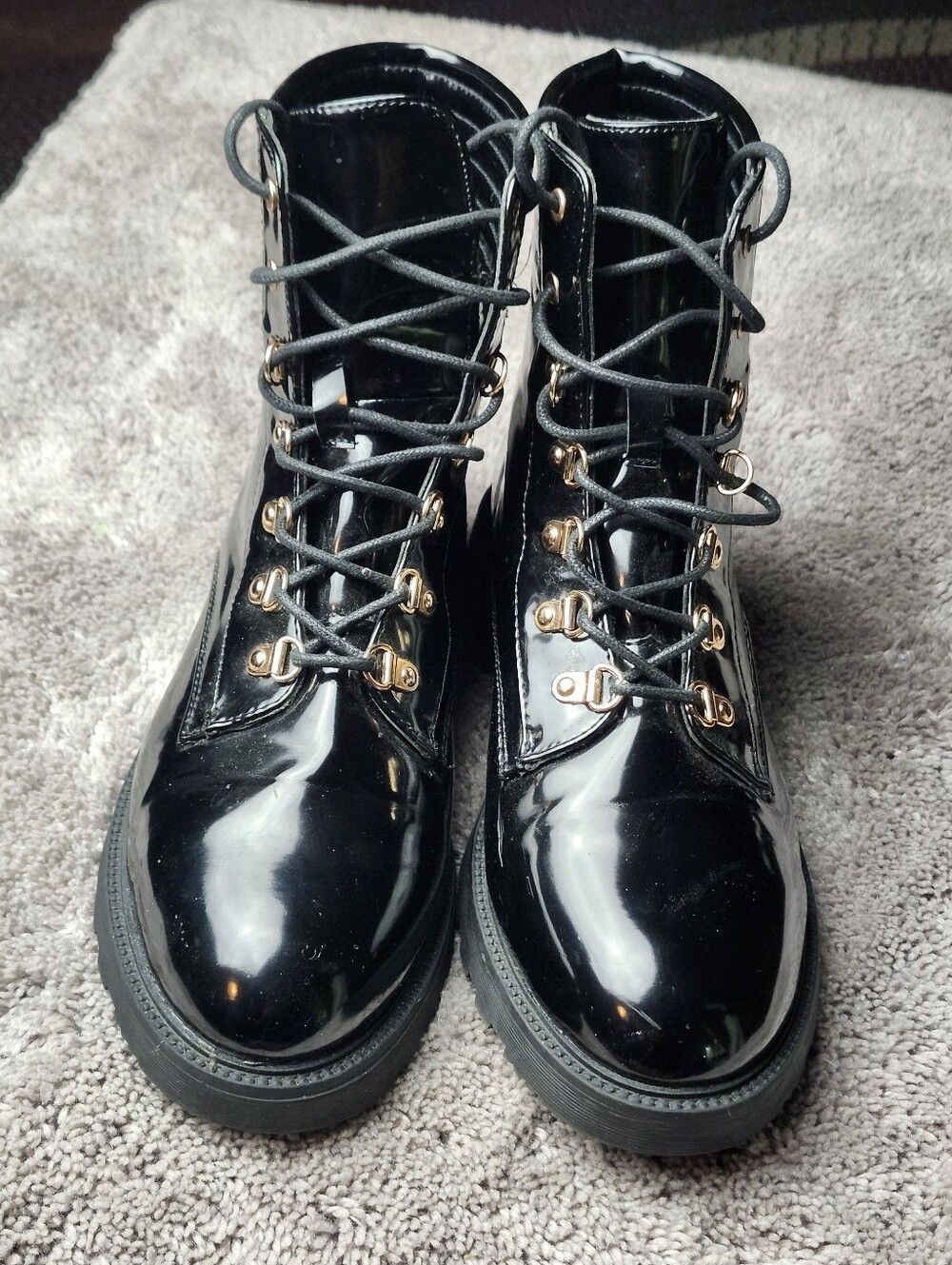 Black Patent Lace-Up Combat Boots